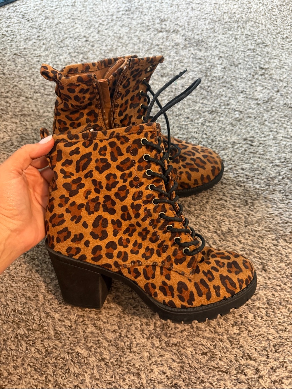 Zigi Soho Leopard Print Lace-Up Block Heel Boots - Brown/Black